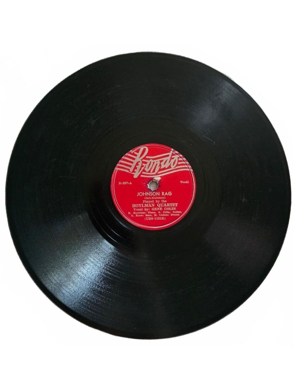 Vintage Rondo Records 78 RPM JOHNSON RAG Hoylman Quartet Shellac 10"